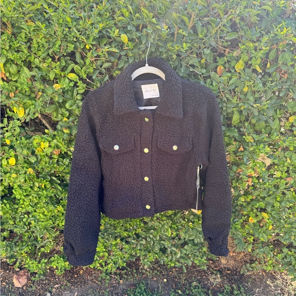 Black Sherpa Button-Front Jacket - Picture 2 of 3